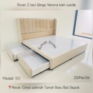 divan dipan tempat tidur 2 laci besar wings verona kain suede alas kasur springbed