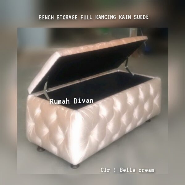 bench storage box motif kancing kain suede/oscar